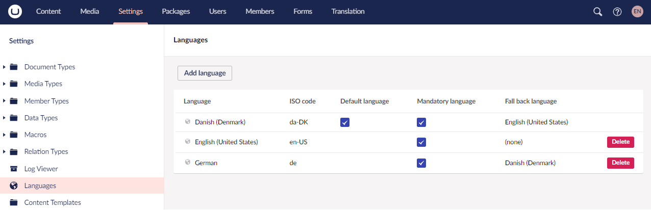 Adding a Fallback language