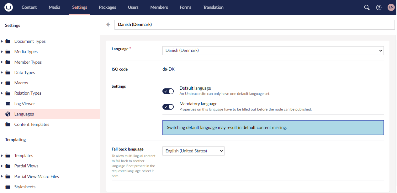 Adding a Fallback language