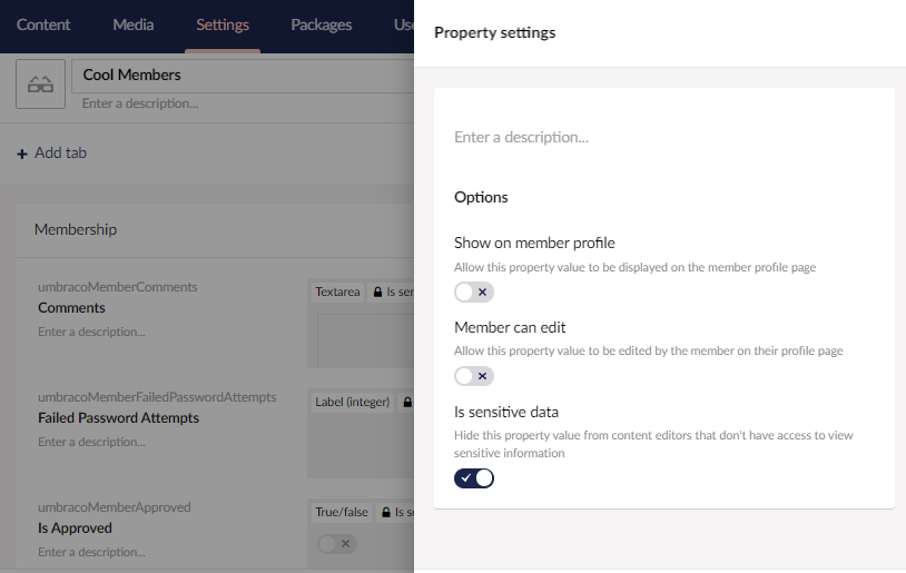 Configure property settings
