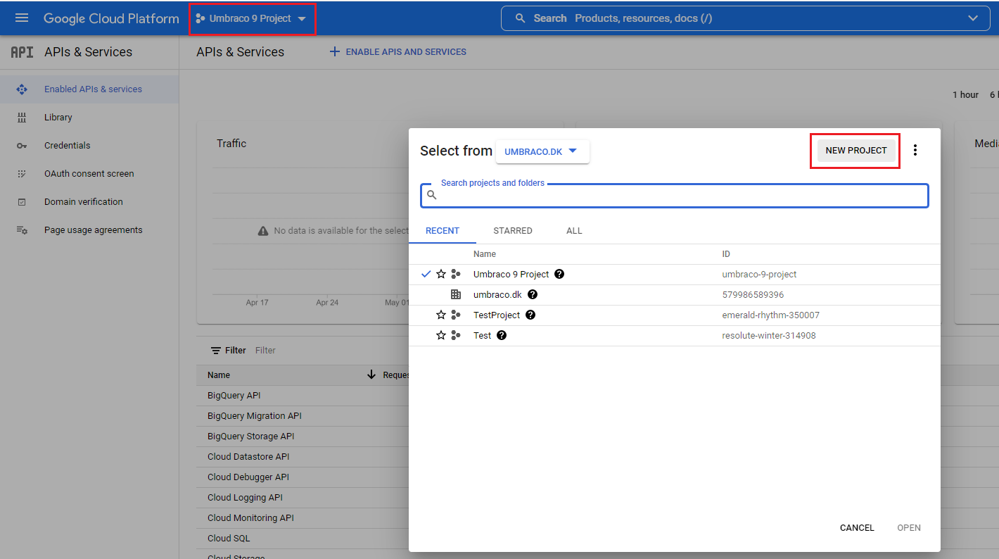 Project dropdown list