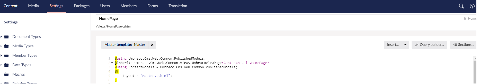 Homepage Template now sits under the Master