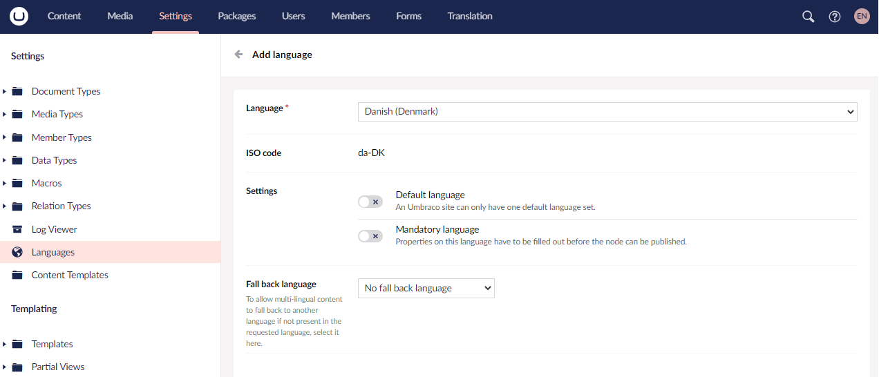 Adding the Danish language