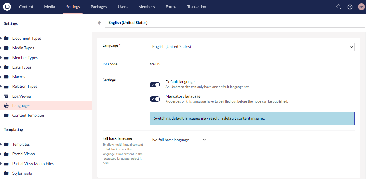 Change default language