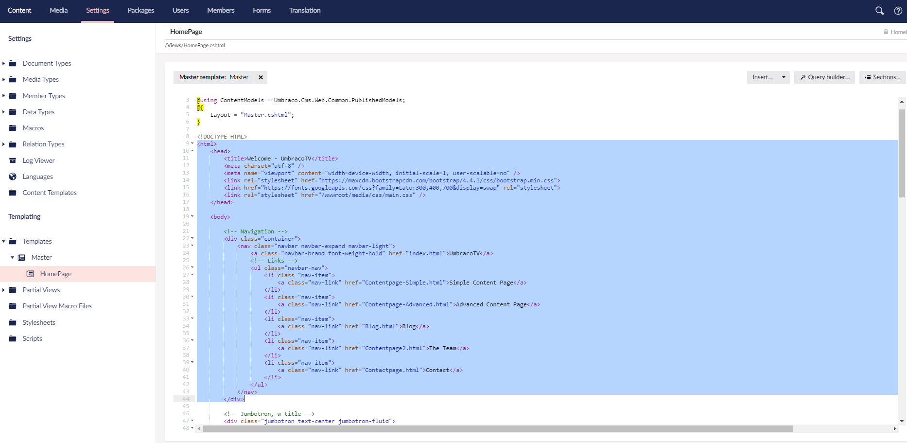 Homepage Template After Cutting the Header