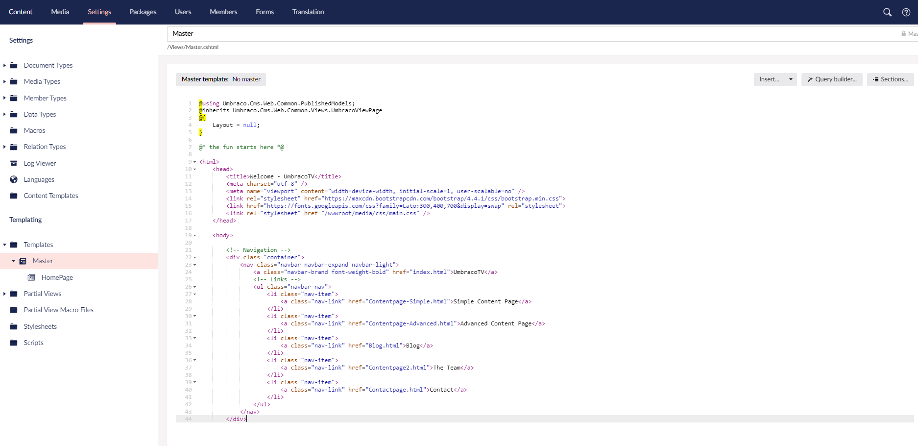 Master Template after Pasting the Header