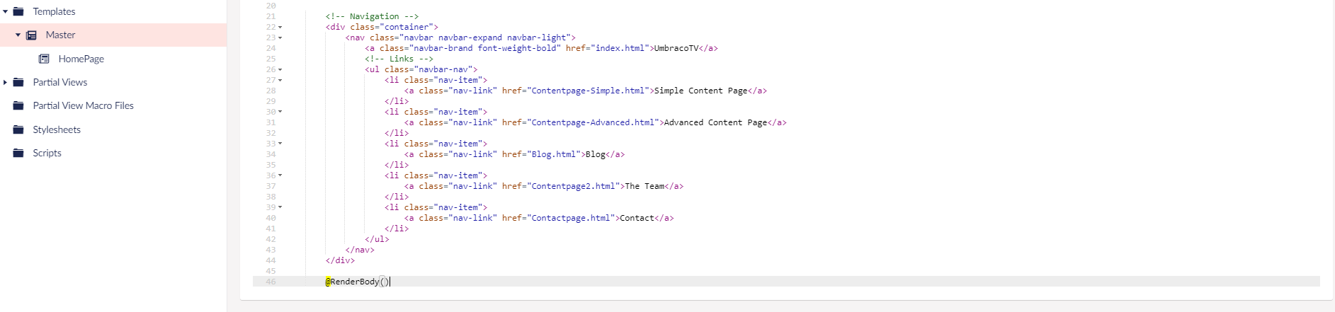 Adding RenderBody() to the Master Template